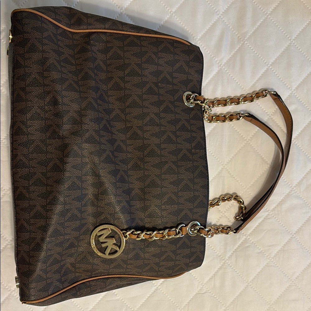 Michael Kors Brown Tote Bag with Gold Chain